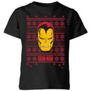 Image of Marvel Iron Man Face Kids Christmas T-Shirt - Black - 3-4 Years