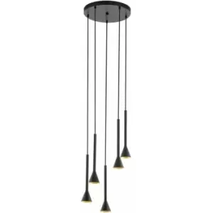 Image of Pendant 5 Bulb Ceiling Light Colour Black Gold Shade Bulb GU10 5x5W Included