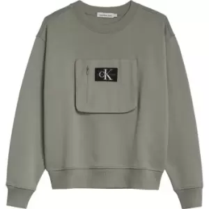 Image of Calvin Klein Jeans Mix Media Ribstop Sweatshirt - Green