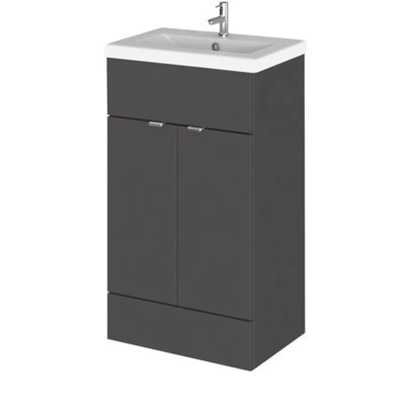 Image of Hudson Reed Fusion Floor Standing 2 Door Vanity Unit & Ceramic Basin, Stylish Vanity Unit With Basin, Gloss Grey, 500mm