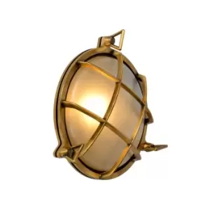 Image of Dudley Retro Round Bulkhead Wall Light Outdoor - 1xE27 - IP65 - Matt Gold, Brass
