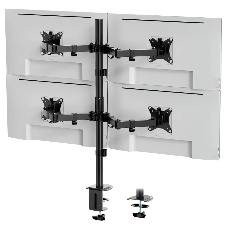 Image of VonHaus Height Adjustable Tilt and Rotate Four Screen Monitor Desk Clamp Black unisex