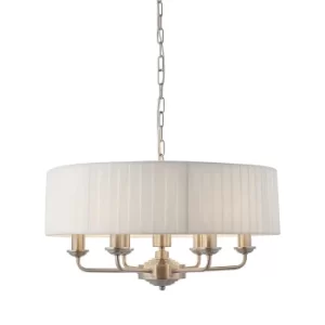Image of Highclere Single Shade Pendant Light Brushed Chrome Plate, Vintage White Fabric