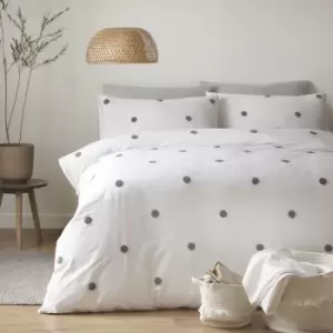 Image of Appletree Dot Slate 100% Cotton Duvet Cover and Pillowcase Set White/Grey
