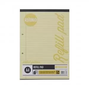 Image of RHINO A4 Tinted Refill Pad 100 Pages 50 Leaf Yellow Paper 8mm Lined