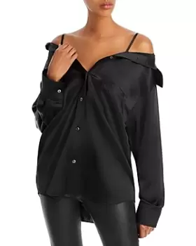 Image of alexanderwang.t Off-the-Shoulder Silk Boyfriend Shirt