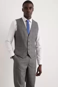 Image of Mens Skinny Grey Blue Highlight Check Waistcoat
