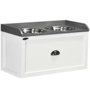 Image of PawHut Stainless Steel Raised Dog Bowls with 21L Storage Drawer for Large Dogs and Cats - White