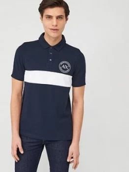 Image of Armani Exchange Stripe Logo Polo Shirt Navy Size L Men