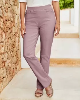 Image of Cotton Traders Womens Premium Pull-On Twill Straight Leg Jeans in Pink