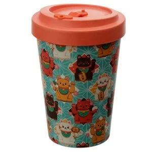 Image of Lucky Cat Reusable Screw Top Bamboo Composite Travel Mug