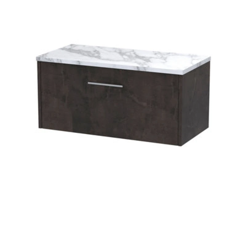 Image of Nuie Hudson Reed Juno Wall Hung 1-Drawer Vanity Unit & Carrera Marble Worktop, Countertop Basin Unit In Metallic Slate, 800mm