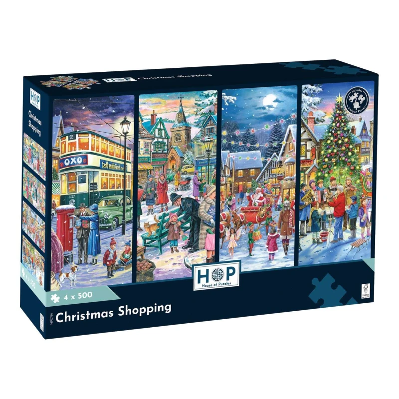 Image of The House Of Puzzles Christmas Shopping - 4 x 500 Piece Jigsaw Puzzles Multicolor Unisex 500 Piece