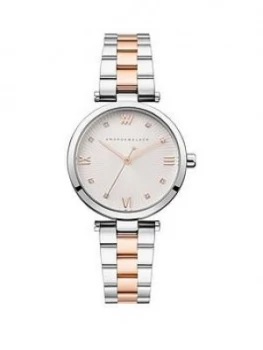Image of Amanda Walker Eva White And Rose Gold Detail Dial Two Tone Stainless Steel Bracelet Ladies Watch