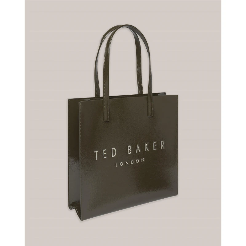 Image of Ted Baker Womens Crinkle Icon Leather Tote Bag Khaki female One Size