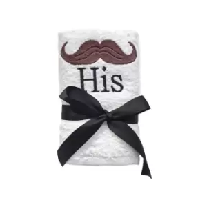 Image of His Embroidered 100% Turkish Cotton Guest Towel, White - Bellissimo
