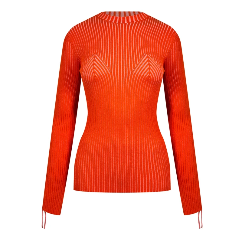 Image of Off White Womens Vanise Lace-Up Knitted Crew Neck Jumper Coral Red female 6 (2XS)