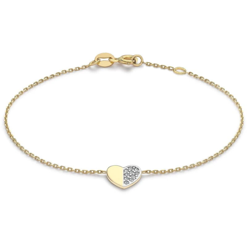 Image of Be You 9ct Gold 2-Tone CZ Heart Bracelet Gold female 7-7.5inch