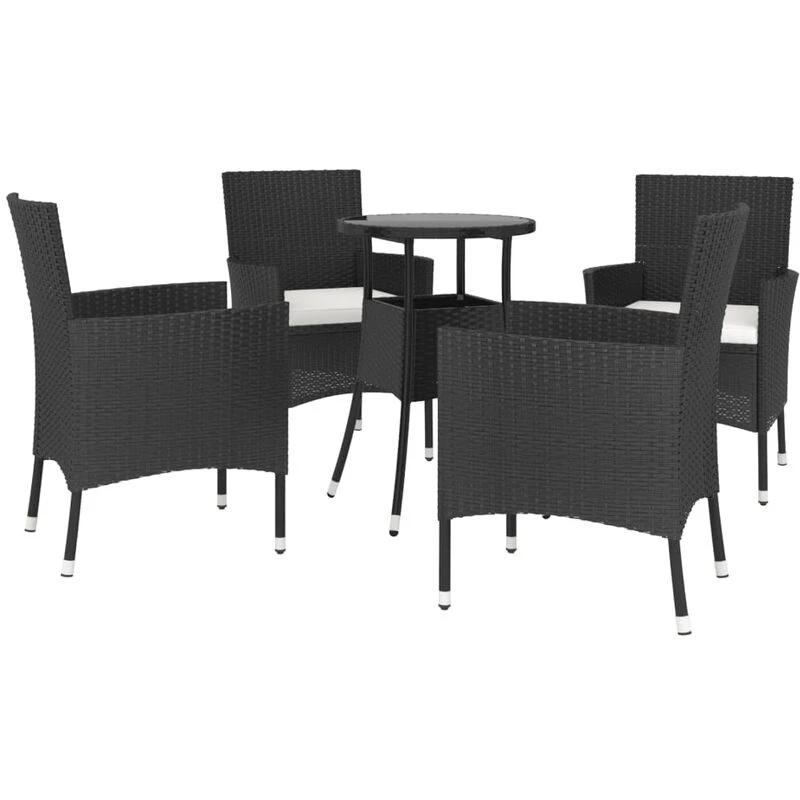 Image of VIDAXL 5 Piece Garden Bistro Set with Cushions Black Poly Rattan vidaXL 8720845859695