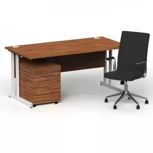 Image of Impulse 1600800 White Cant Desk Walnut 2 Dr Mobile Ped & Ezra
