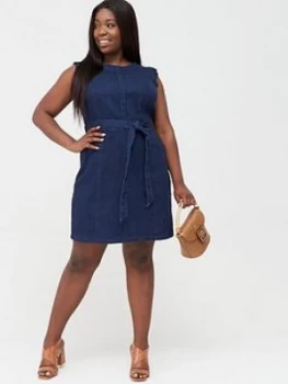 Image of Oasis Curve Frill Sleeve Dress - Dark Wash
