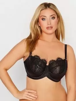 Image of Yours Your Boudoir Satin Eyelash Underwired Bra - Black, Size 40Dd, Women