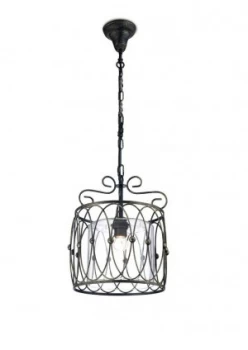 Image of Caged Ceiling Pendant 1 Light E27 Black, Gold with Clear Glass