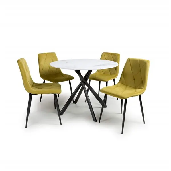 Image of Shankar Avesta White & 4 Vernon Yellow Dining Set - White M