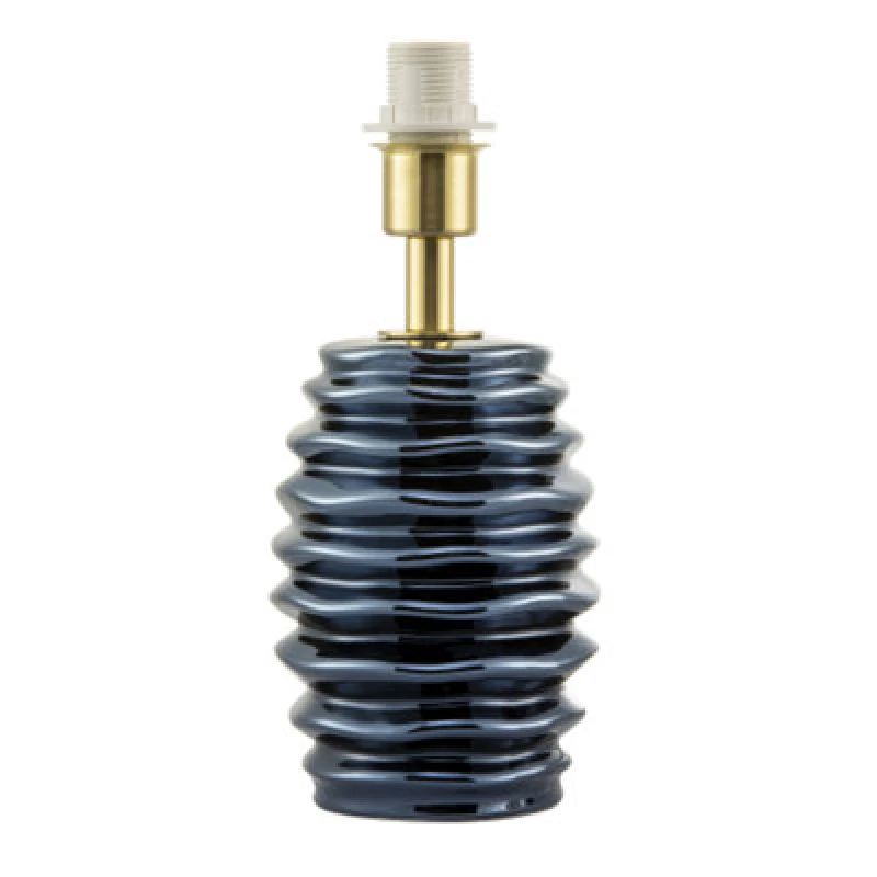 Image of Happy Homewares Modern Metallic Blue Gloss Ceramic Table Lamp Base With Ripple Grooves