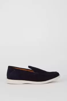 Image of Navy Wide Fit Suede Slip On Shoes