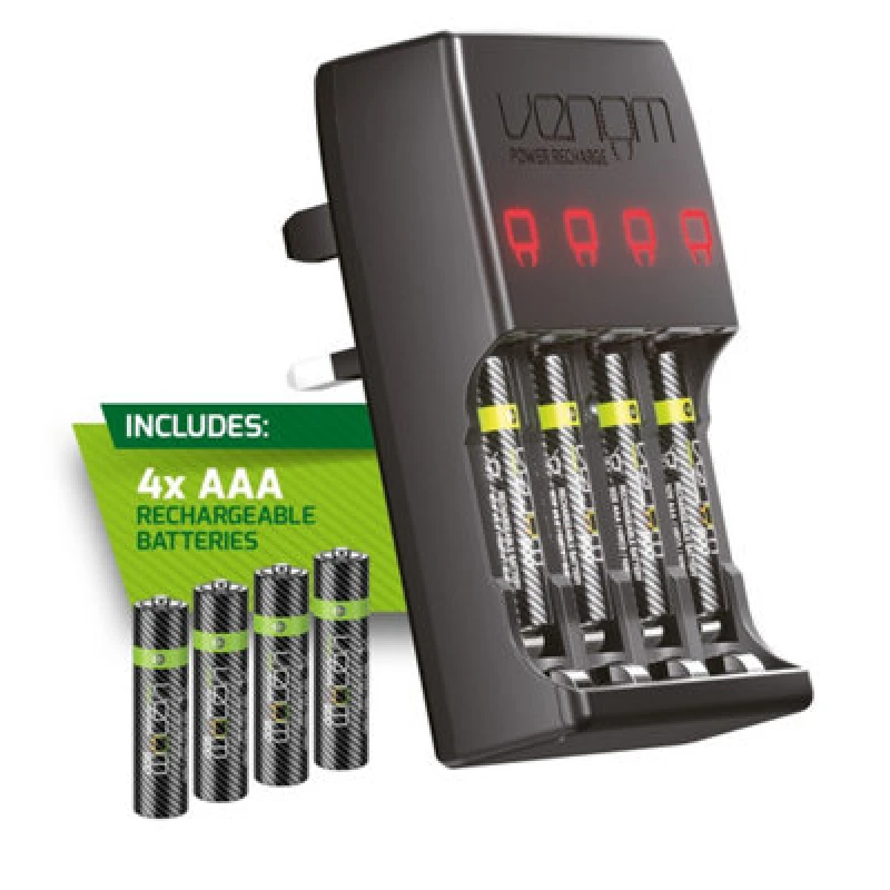Image of Venom Pro Charge Plug In Wall Battery Charger plus 4 x AAA Rechargeable Batteries Black unisex