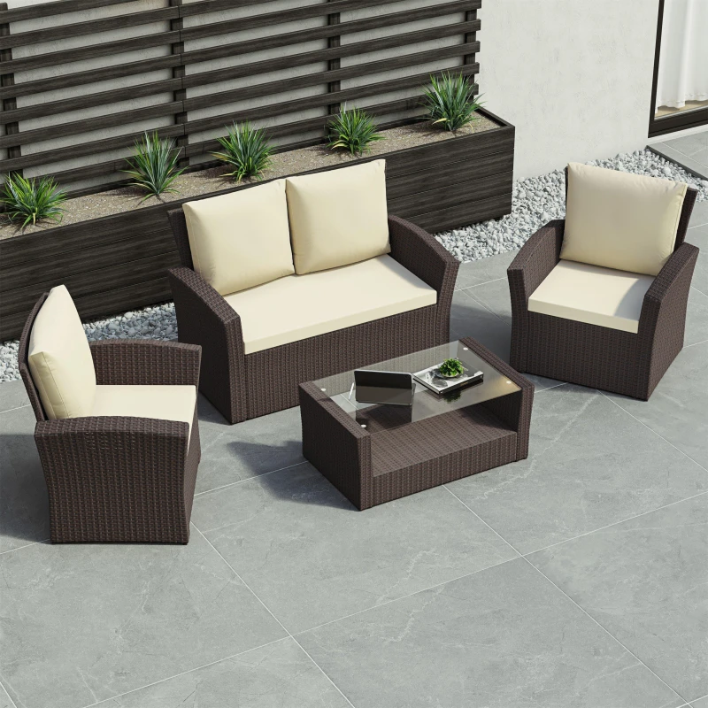 Image of Lassic Garden Vida Mylor 4 Seater Rattan Set + Cover Brown unisex One Size