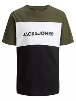 Image of Jack & Jones Junior Boys Logo Blocking T-Shirt - Forest Night, Forest Night, Size 10 Years