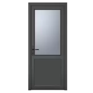 Image of Crystal uPVC Obscure Single Door Half Glass Half Panel Right Hand Open 920mm x 2090mm Obscure Glazing - Grey