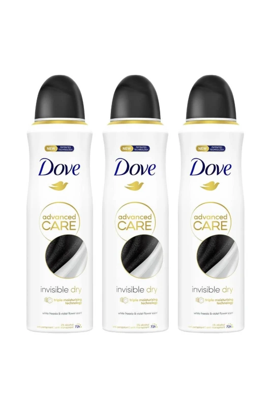 Image of Dove 'Antiperspirant Deodorant' Spray 72H Invisible Dry, 3x 200ml White