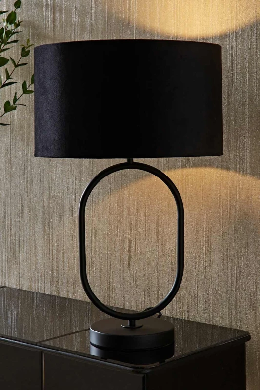 Image of ValueLights ValueLights Antonia Black Velvet Drum Lamp Shade Matte Black Oval Table Lamp Black One Size Unisex 5059406064982