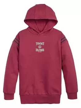 Image of Tommy Hilfiger Girls Varsity Slouchy Hoodie - Cranberry, Cranberry, Size Age: 14 Years, Women