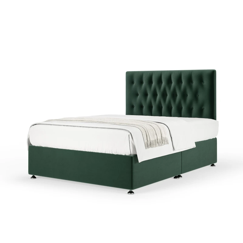 Image of Bedmaster Bedmaster Plush Velvet Divan Base And Button Headboard in Emerald Size: Single Emerald Single Unisex 7867871196309