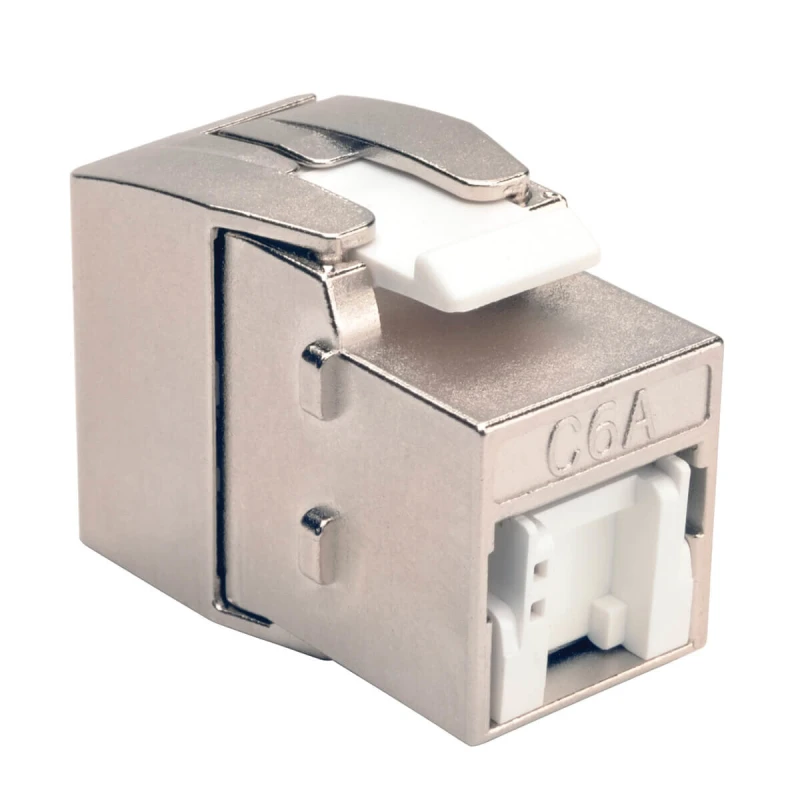 Image of Eaton Tripp Lite N238-001-SH-TFA Toolless Shielded Cat6a Keystone Jack, PoE/PoE+ Compliant, Shuttered - Silver, TAA N238-001-SH-TFA