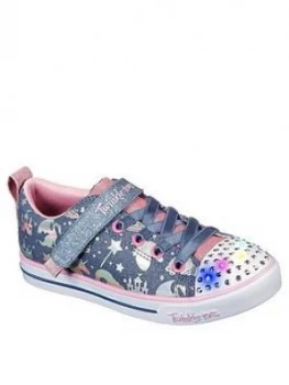 Image of Skechers Girls Sparkle Lite Unicorn Twinkle Toes Plimsoll - Blue/Pink, Size 2 Older