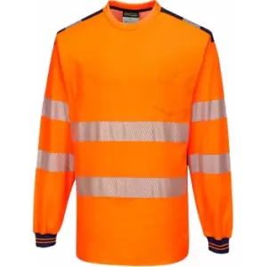 Image of T185 - Orange/Navy 4XL PW3 Hi-Vis T-Shirt Long Sleeved Reflective - Portwest