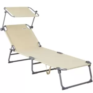 Image of Folding Sun Lounger Steamer Chair Sun Shade Bed Outdoor Garden Loungers Beach 2x beige (de)