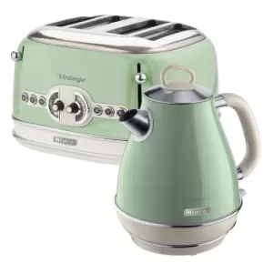 Image of Ariete ARPK20 Vintage 4 Slice Toaster and 1.7L Fast Boil Jug Kettle - Green