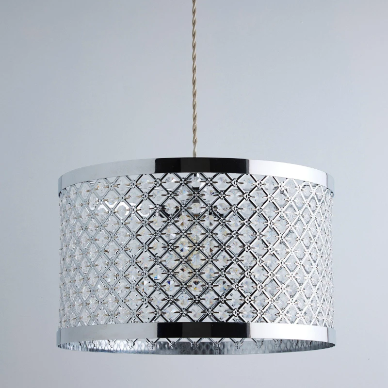 Image of K LIVING 39cm Horsham Silver Chrome Metal and Acrylic Bead Non Electrical Easy Fit Pendant Shade Silver