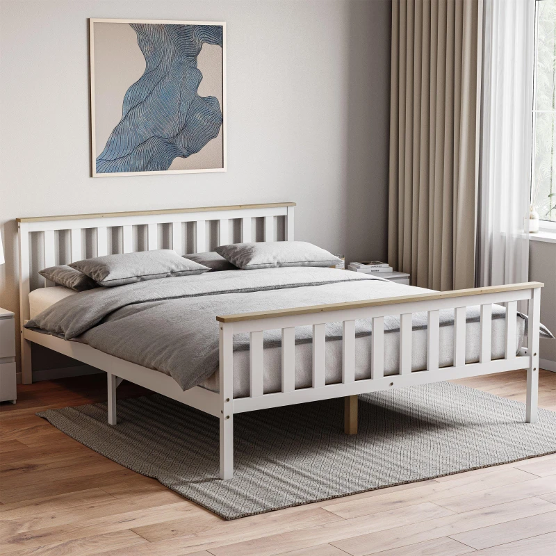 Image of Lassic Milan High Foot King Wooden Bed & Mattress Set White & Pine unisex King Size