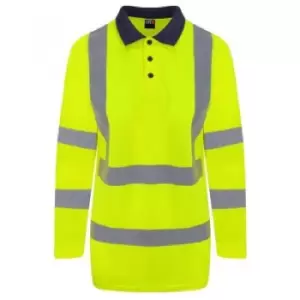 Image of PRO RTX High Visibility Mens Long Sleeve Polo Shirt (M) (Yellow/Navy) - Yellow/Navy