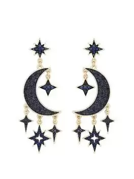Image of Mood Mood Rose Gold Blue Crystal Celestial Charm Drop Earrings