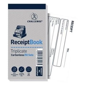 Image of Challenge Triplicate Book Carbonless Receipt 50 Receipts 140x70mm Pack 10
