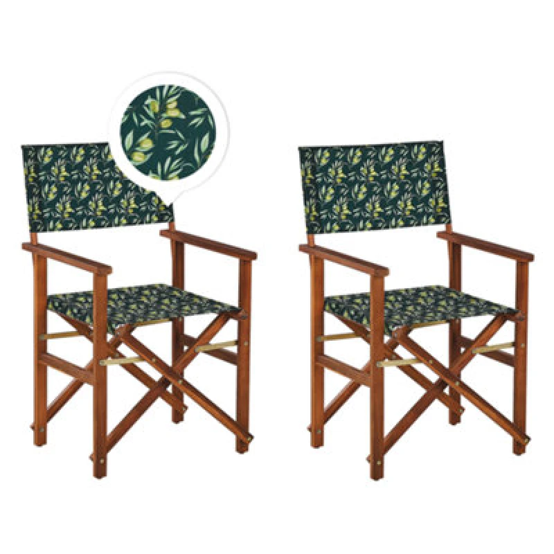 Image of BELIANI Beliani - Set of 2 Garden Chairs Dark Acacia Wood Grey Olives Pattern Folding Cine 311997