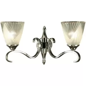 Image of Luxury Traditional Twin Wall Light Bright Nickel Art Deco Glass Shade Dimmable